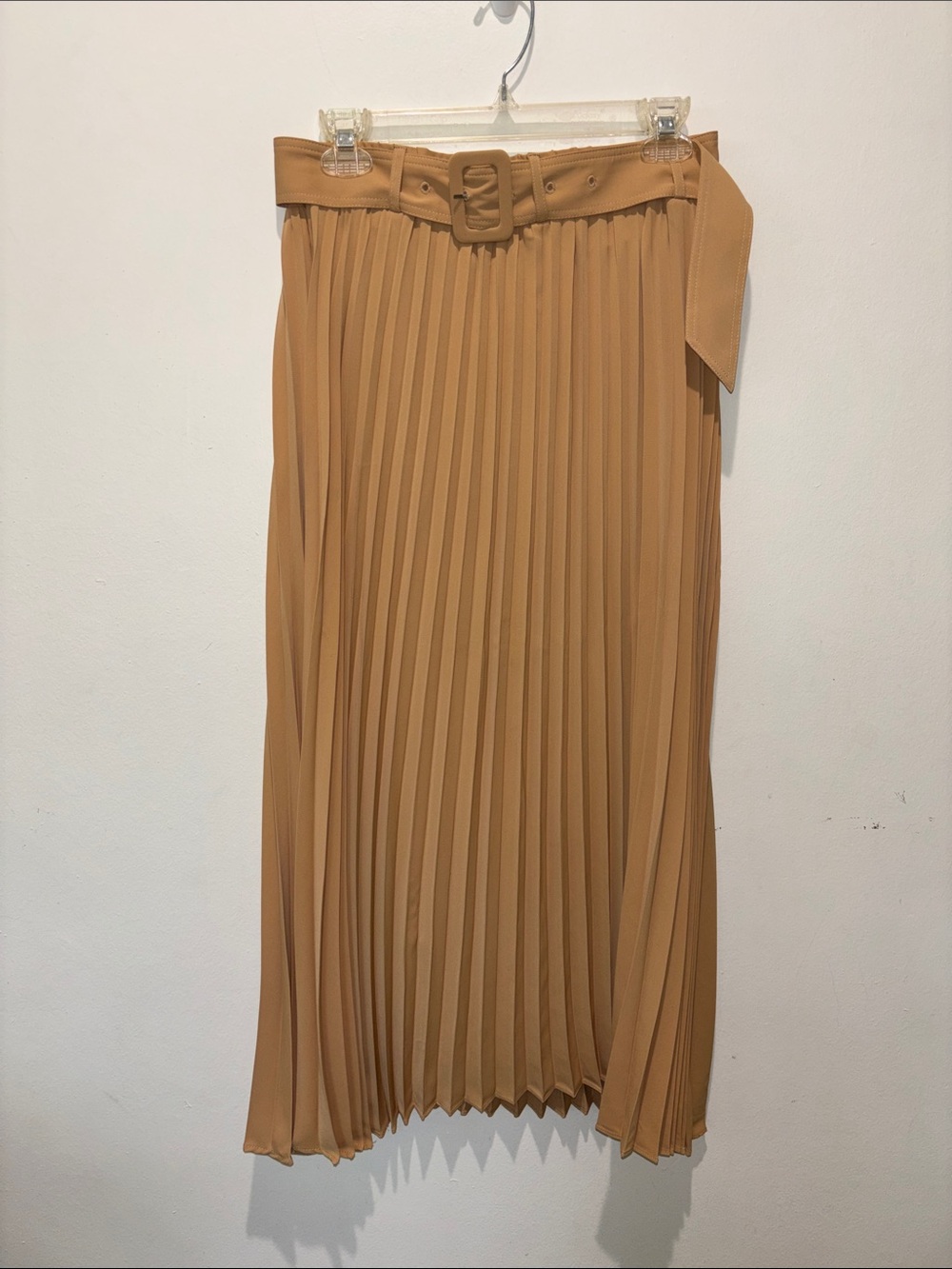 EXLURA Belted Pleated Midi Skirt - Camel/Tan Size Medium - Picture 1 of 6